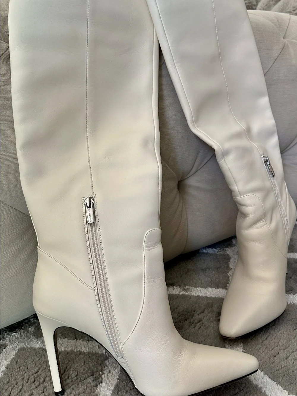 Vince Camuto Cream Over-the-Knee Pointed-Toe Stiletto Boots with Side Zip